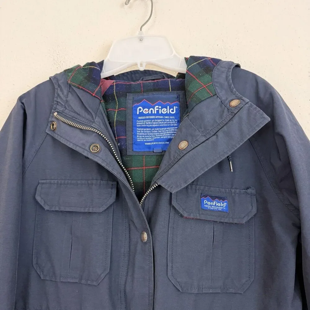 Penfield Women’s Utility Field Jacket 60/40 Navy Blue Sz S Flannel Lined Hood